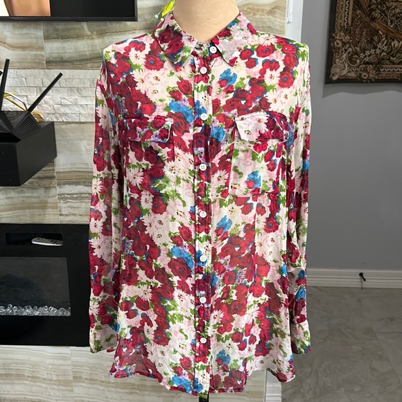 Equipment Femme Floral 100% Silk Long Sleeve Top. Size L - Picture 2 of 11